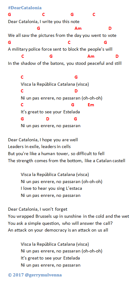 Dear Catalonia, lyrics and chords